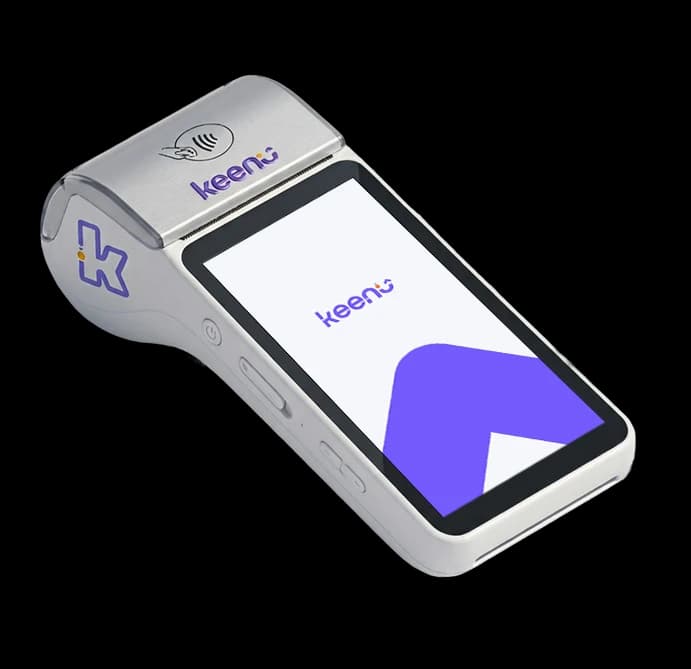 Isometric render of the Keenu handheld POS device